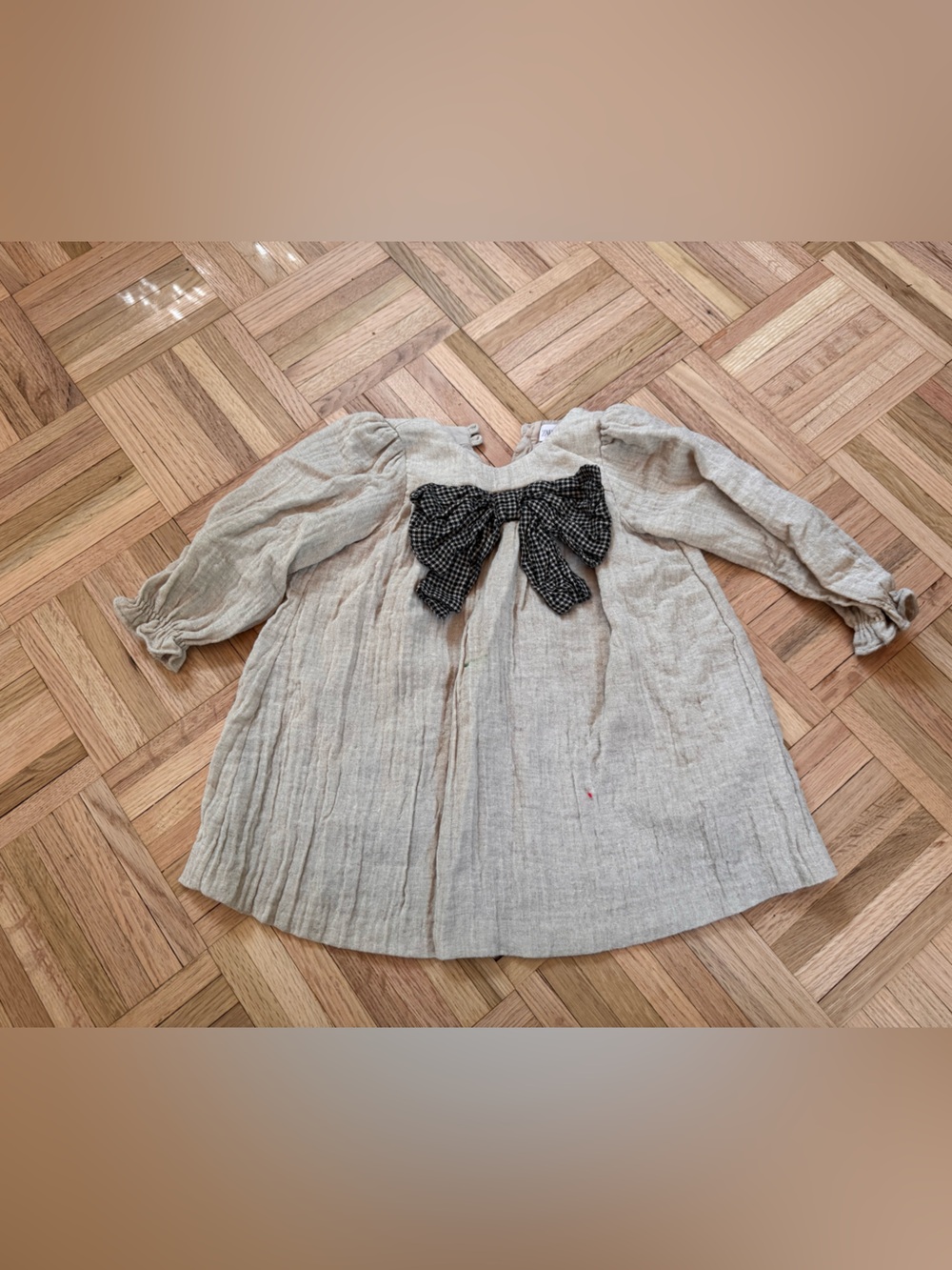 Zara Beige A-Line Skirt with Black Bow Detail